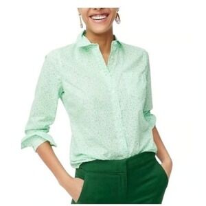 J Crew Button Up Shirt Womens‎ XL White Green Ditsy Floral Lightweight Cotton